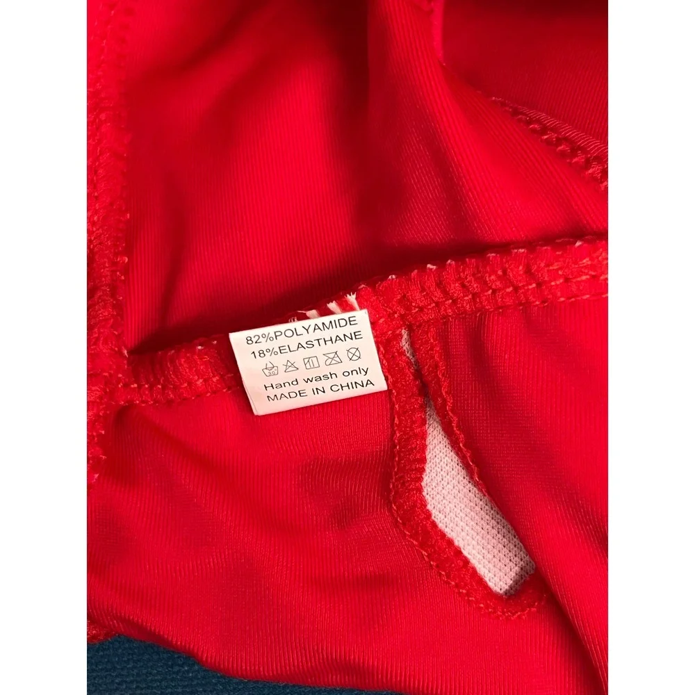 ☀️Red Shoulder High Waisted Bikini Set Two Piece Swimsuit Size Large